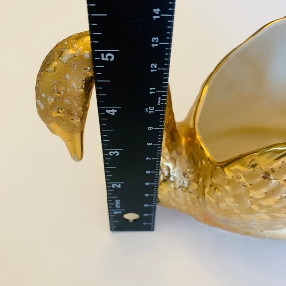 Gold Swan Planter Spring MCM 22 K Textured Ceramic 8" Vase Candy Dish Regency - Picture 12 of 12